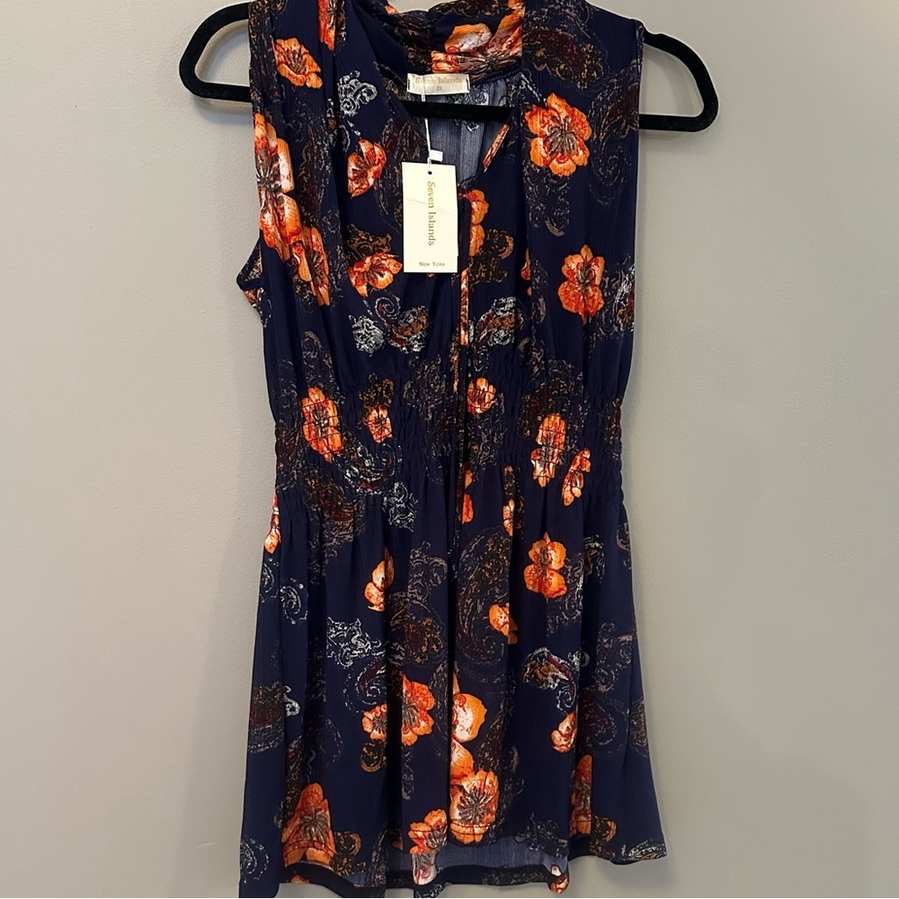 Seven Islands Navy Floral Dressy Flowy Tank 2XL NEW